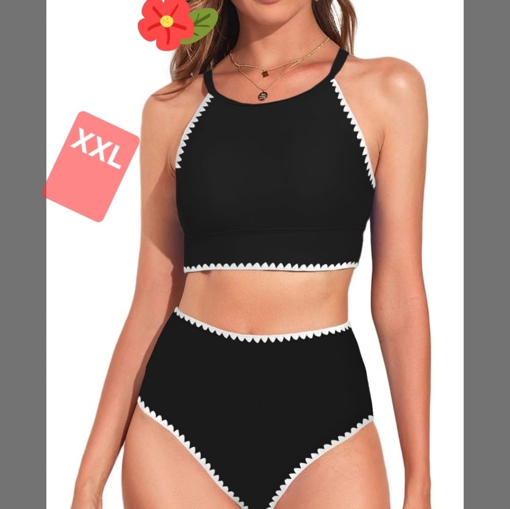 Chic Black and White Women's Bikini Set XXL NEW